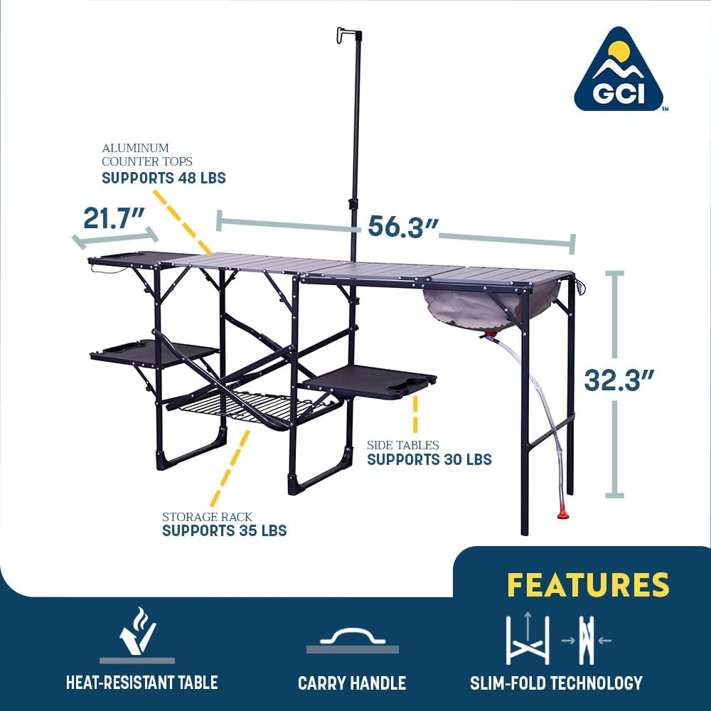 GCI OUTDOOR Master Cook Station | Portable Folding Kitchen Table with Soft Shell Sink, Heat Resistant Tabletop & Telescoping Lanter Pole, Perfect for Camping Trips