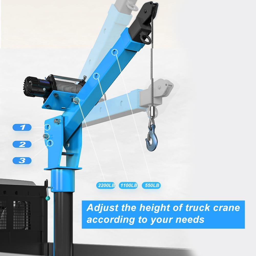 Pismire Winch Versatile 0.5T Folding Truck-Mounted Bed Crane Hoist Lift Pickup with Electric Winch 3500 lb 12V, Painted Steel 1100 lb Pickup 360掳 Swivel Base