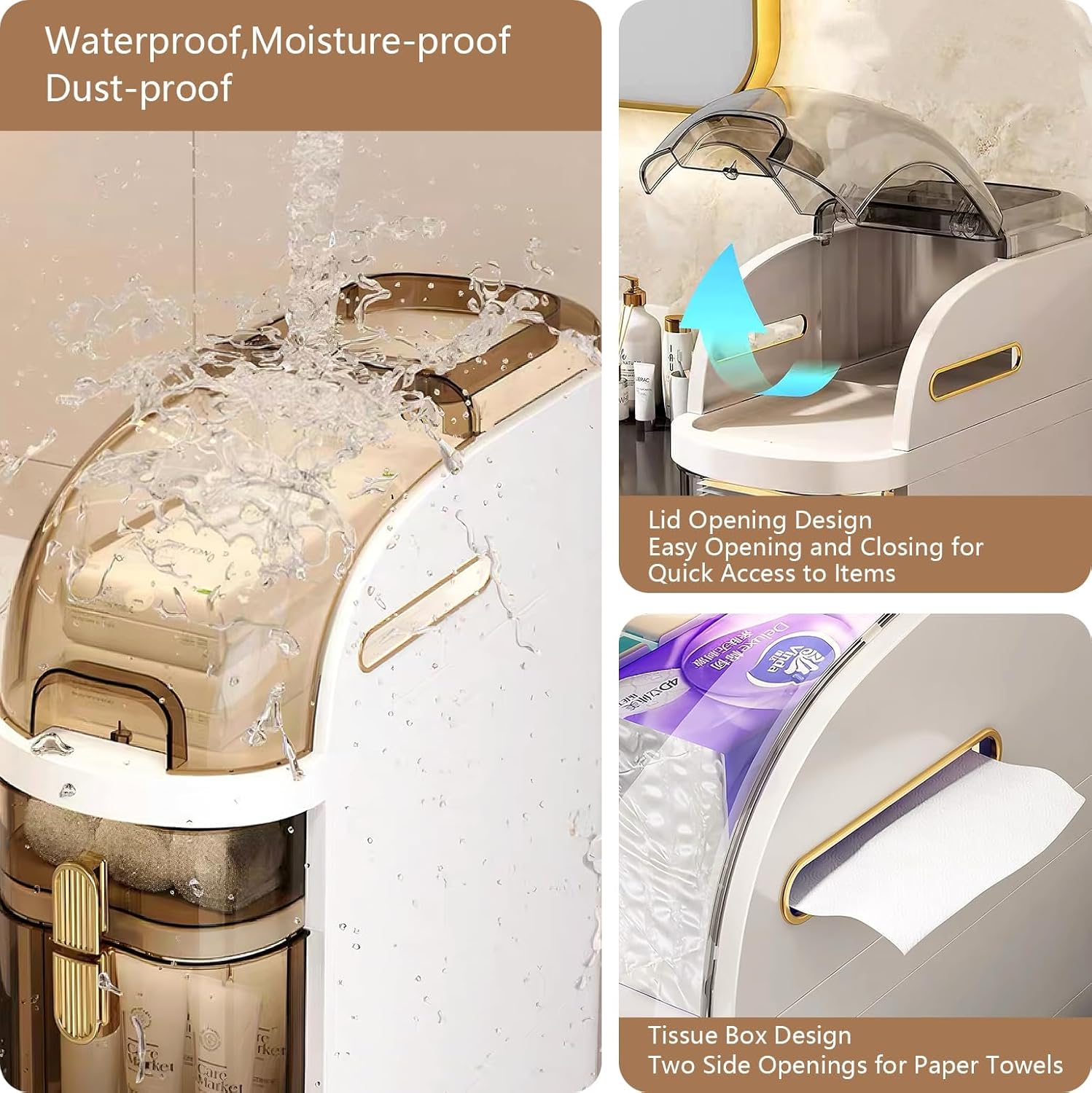 4-Tiers Narrow Bathroom Storage Cabinet 7.1 Slim Bathroom Floor Organizer with Drawers and Tissue Box Plastic Waterproof Mobile Locker