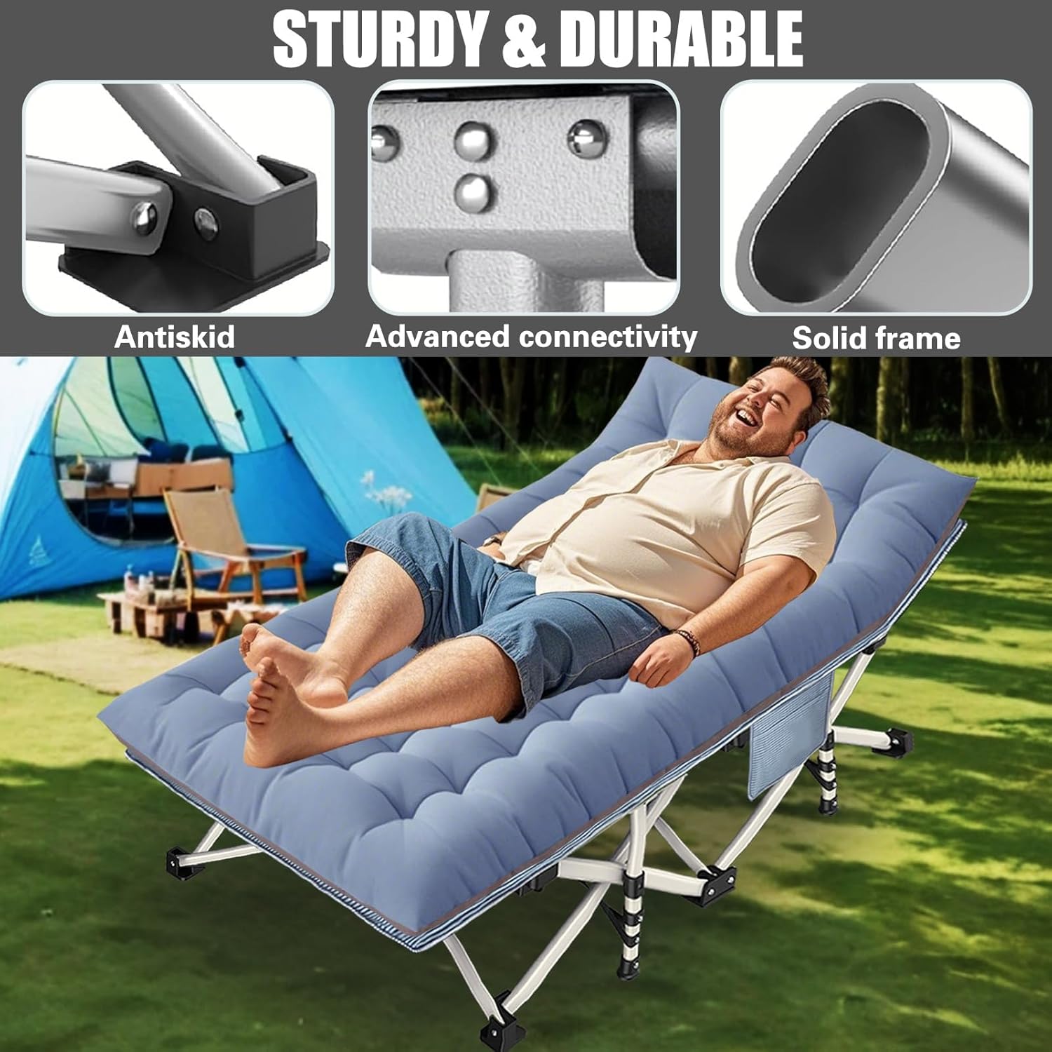 2-pack camping cots with mattresses, comfortable sleeping beds, adult camping cots, 2-person folding beds, heavy-duty sleeping beds