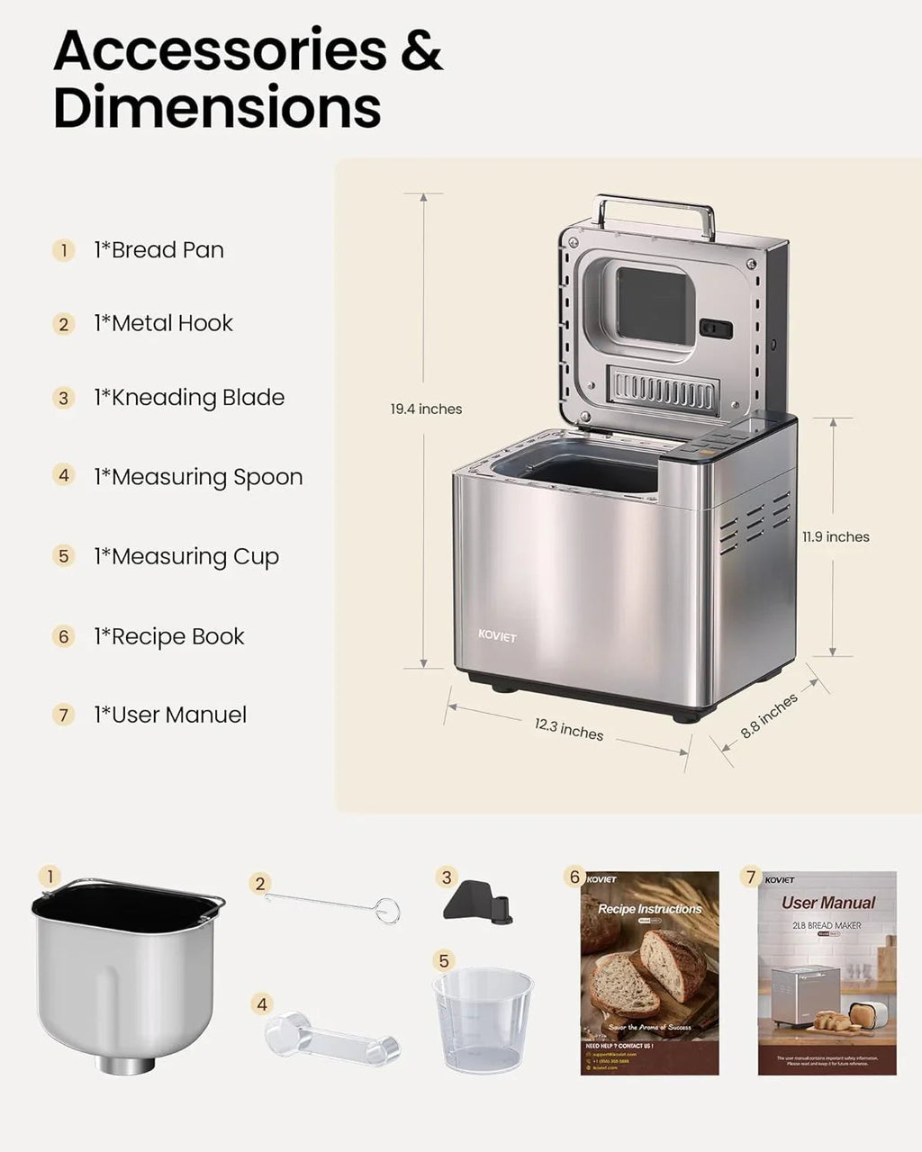 25-in-1 Bread Maker with Automatic Dual Dispenser 2-Pound Stainless Steel Bread Maker