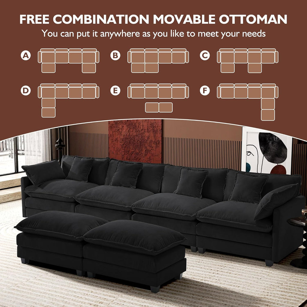 111.4 Inch L-Shaped Modern Sofa Modular Cloud Sofa Ottoman 4-Seater Chenille Deep Seat Sofa